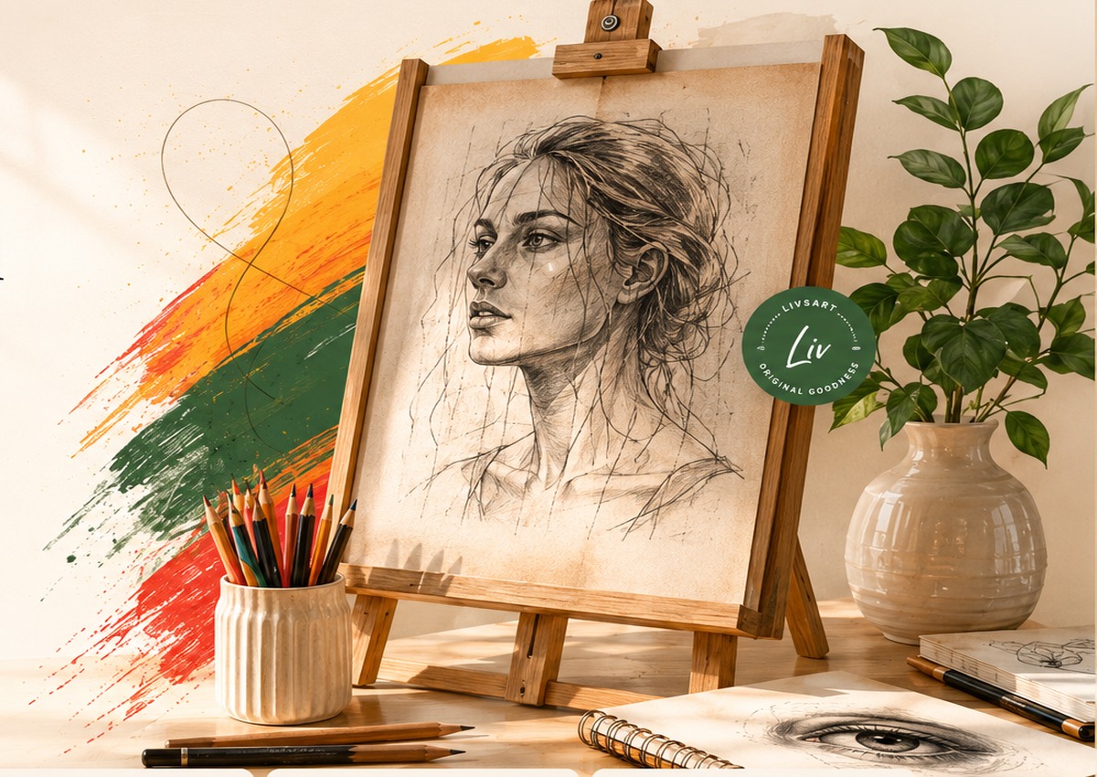 LivsArt hand drawn portrait on easel